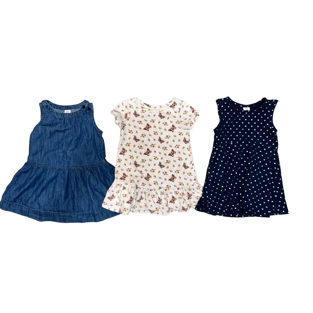 Adorable Baby Gap 2T Dress Bundle: Polka Dot, Butterfly Print, and Denim Styles